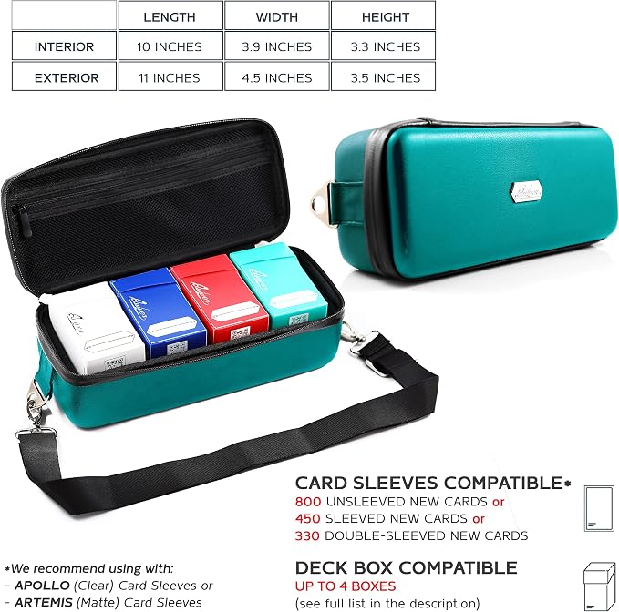 Teal Bolt Card Carrying Case fits PM Cards and other TCG Games - Storage Bag for Playing/Trading Cards and Deck Box (Straps, Dividers & 100 Apollo Card Sleeves) | Fits 800+ cards, PU leather, adjustable velcro dividers, shoulder strap, 100 Apollo sleev... - Image 4