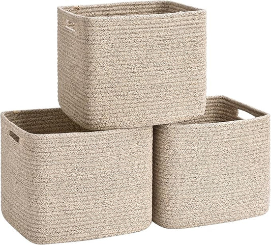 3 Pack Cube Storage Bin, 12”x12”x10” Cotton Rope Woven Baskets for Organizing Toys Clothes Towels, Square Gift Storage Baskets for Shelves, Nursery, Closet, Bathroom, Pantry (Jute) by Degeyoyo