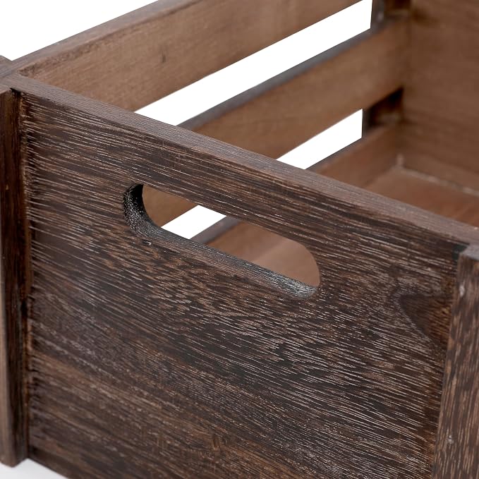 Set of 3 Nesting Wooden Crates, Small Rustic Farmhouse Wood Storage Boxes with Handles, Stackable Compact Organizer Bins for Kitchen Bathroom Bedroom Decor, 3 Sizes & 3 Colors (White, Brown, Black) - Image 6