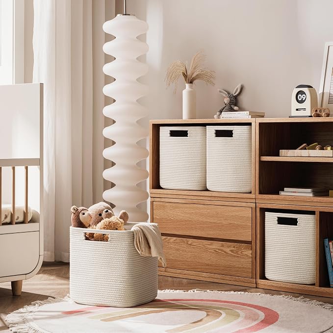 UBBCARE Set of 4 Storage Cubes-13 X 13 X 13 In, Cotton Rope Basket for Shelves, Toys, Book, Cube Storage Bin with Handles, Woven Storage Basket for Organizing, Beige - Image 4