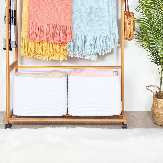 3-Pack Decorative Woven Storage Baskets for Shelves, Cube Bin Box for Organizing Books, Shoes, Dog Toys, Pantry Closet and Living Room Organizer, Full White - Image 4