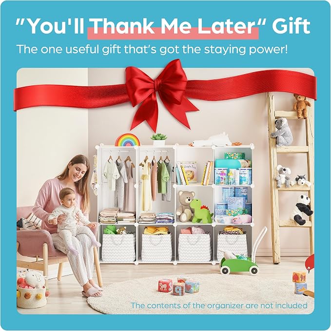 Baby Closet Organizer for Nursery: Durable Baby Wardrobe for Closet - Customizable Baby Dresser Amoire Shelves - Waterproof Shelf Clothes Organizer w/Wall Fixation (White) - Image 8
