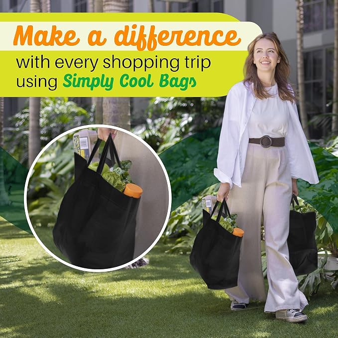 Simply Cool 50 Pack Reusable Grocery Bags, Large Tote Bags Bulk, Black | 14.5"x14"x6.6" Heavy Duty Non-woven Custom Shopping Bags with Handles, Foldable, Washable for Groceries and Commercial use - Image 6