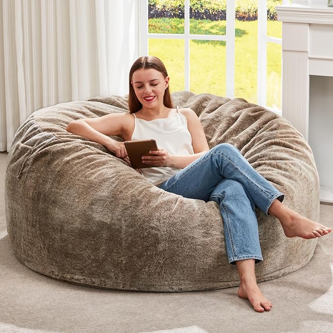Hobestluk Bean Bag Chair for Adult Giant Beanbag with Filler Brown 4FT | Breathable Material Removable Machine Washable Cover Memory Foam Living Room Bedroom Reading Gaming Oversized Large Big by YourHomeDeservesMore