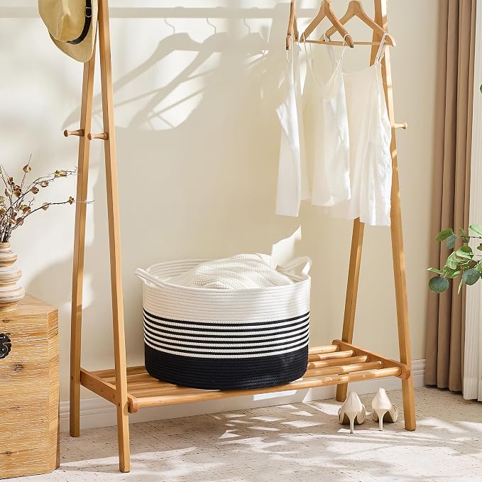 KAKAMAY Large Blanket Basket with Handles, Storage Basket for Living Room | Extra Large Capacity | Natural Cotton Rope | Blanket Storage | Woven Storage Basket | Stuffed Animal Storage | Laundry Basket - Image 5