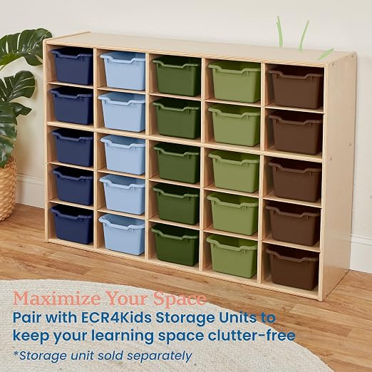 ECR4Kids Scoop Front Storage Bins, Multipurpose Organization, Earthtone, 25-Piece | Durable plastic, GREENGUARD Gold Certified, 1.2 gallon capacity, lightweight & nestable, built-in handle, classroom/home use - Image 6