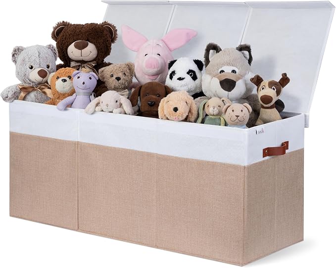 SoftOwl Extra Large Toy Storage Organizer with Lid - Sturdy, Collapsible Toy Chest Storage Box Design - Toys Bin with Dividers for Kids, Nursery, Bedroom, Playroom 37"x16"x14" by SoftOwl