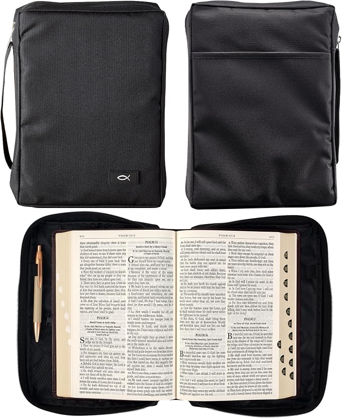 Promo Poly-Canvas Bible / Book Cover w/Fish Applique (Medium, Black) - Image 5