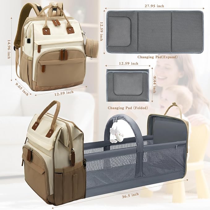 Diaper Bag Backpack for New Parents, Large Capacity Baby Travel Bag with Bottle Holders, Multiple Compartments (Khaki Brown) - Image 6