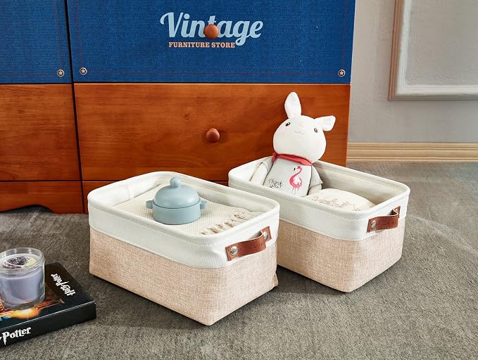 DECOMOMO Small Storage Basket, Closet Storage Bins | 6 Pack Baskets for Organizing Shelves, Decorative Linen Closet Baskets (Beige & White) - Image 8