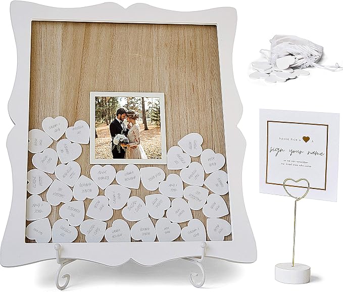Wedding Guest Book Alternatives | Drop Top Frame 85 hearts | Large photo insert | Unique guestbook alternatives baby shower | guest book alternatives birthday party | retirement | funeral guest book by OakLetters