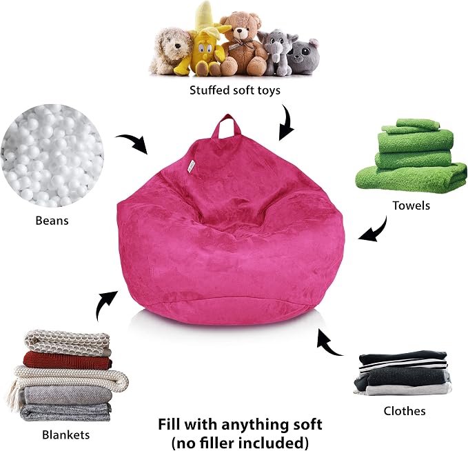 Bean Bag Stuffed Animal Storage Chair Cover (No Filler) for Kids and Adults. Extra Large Bird's Nest Beanbag Memory Foam Soft Premium (Pink, 3 ft (Cover Only)) - Image 2