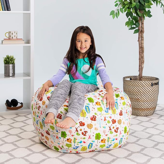 Posh Stuffable Kids Stuffed Animal Storage Bean Bag Chair Cover - Childrens Toy Organizer, Large 38" - Canvas Animals Forest Critters - Image 4