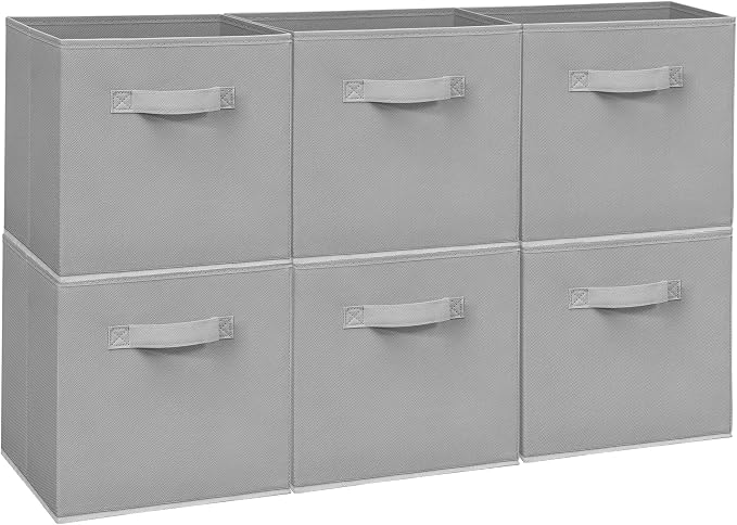 Easi Storage Cubes, 11 Inch Storage Bins, Set of 6, Foldable Fabric Cube Storage Organizer With Handles, Closet Cube Storage Bins, Collapsible Cubby Storage Organizer for Shelves,Offices, Gray by Unknown