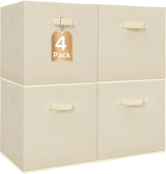 STORAGE MANIAC Storage Cubes, 13 Inch Collapsible Storage Bins with Handles, 4 Pack Fabric Foldable Bins for Organization, Durable Storage Bins for Closet, Shelves, Offices, 4-Pack Beige by STORAGEMANIAC