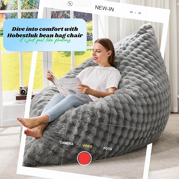 Hobestluk Adult Bean Bag Chair 3 in 1 Convertible Large Bean Bag Sofa | Bubble Grey,Machine Washable,Removable Cover,Easy Convert And Install, Oversied Floor Bed,For Livingroom Bedroom - Image 7