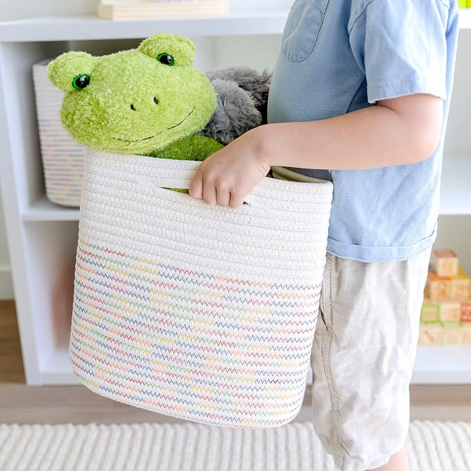 NaturalCozy 13 Inch Cube Storage Bins Cotton Rope Woven Baskets for Organizing 3-Pack | 13 x 13 Storage Cubes | Fabric Square Storage Baskets for Shelves Organizer, Kids Toy Bins, Closet Baby Nursery - Image 8