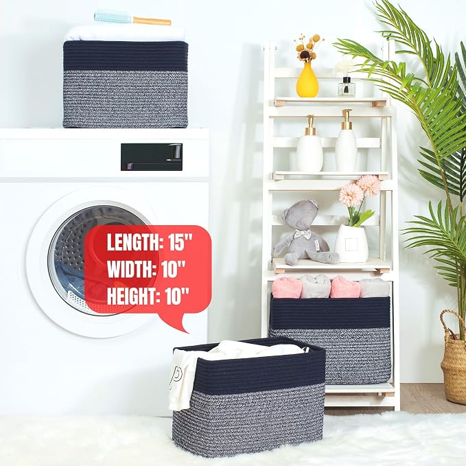 3-Pack Storage Baskets for Shelves, Playroom and Classroom, Book Basket, Decorative Storage Cube Bins, Woven Closet Organizers, Pantry and Shoe Organizer, Navy Blue - Image 7