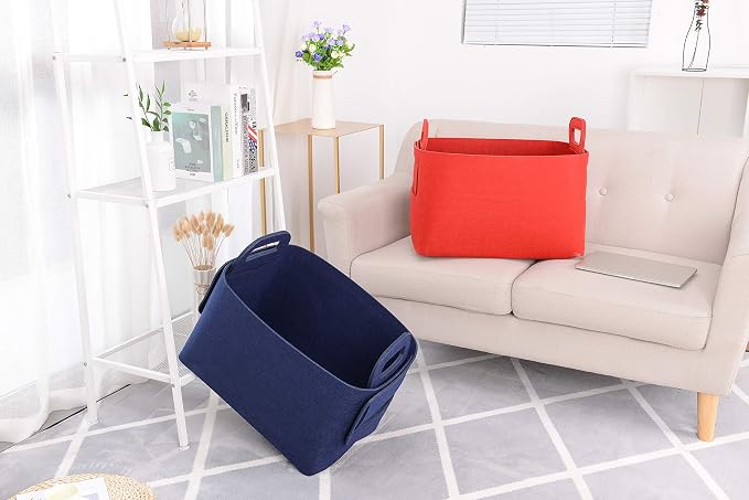 Storage Basket Felt Storage Bin Collapsible& Convenient Box Organizer with Carry Handles for Office Bedroom Closet Babies Nursery Toys Laundry (Navy Blue, 19.9inch（L）×13.6inch（W）×12.6inch（H）) - Image 6