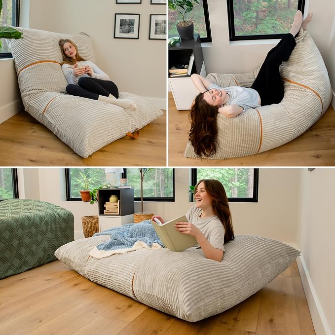 Big Joe Turnabout 3-in-1 Convertible Bean Bag Chair, Vanilla Latte - Image 3