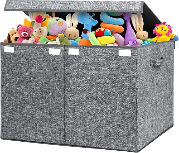 122L Large Toy Box Chest Storage with Lid, Collapsible Kid Toy Storage | Toy Chest with with Removable Divider for Kids, Boys, Girls, Nursery, Living Room, Bedroom, 26"x17" x17" (Linen Gray) - Image 2