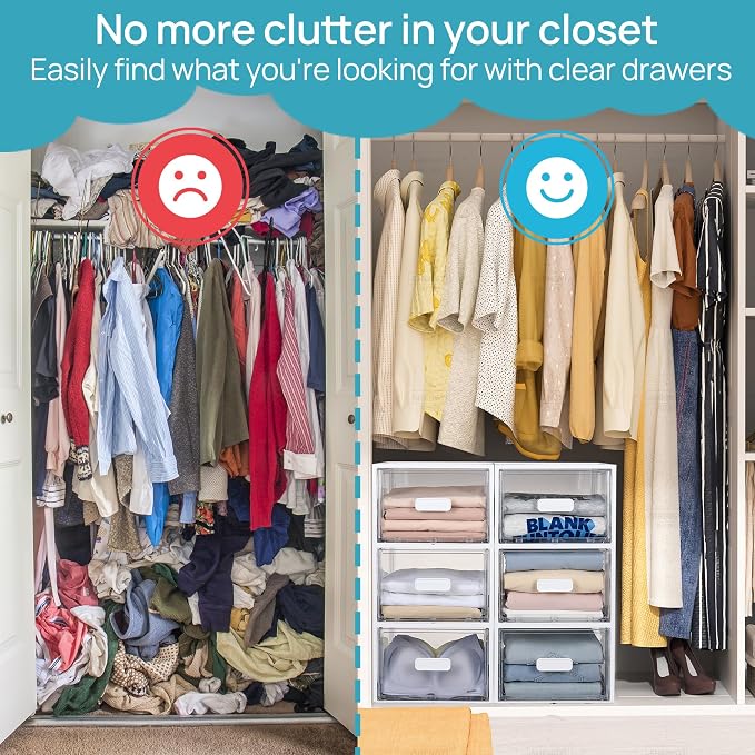 Vtopmart 4 Pack White Stackable Storage Drawers 15QT | Easily Assemble Closet Organizers,Plastic Storage Bins for Bathroom,Cabinet,Kitchen Pantry,Under Sink Organization(Medium) - Image 5