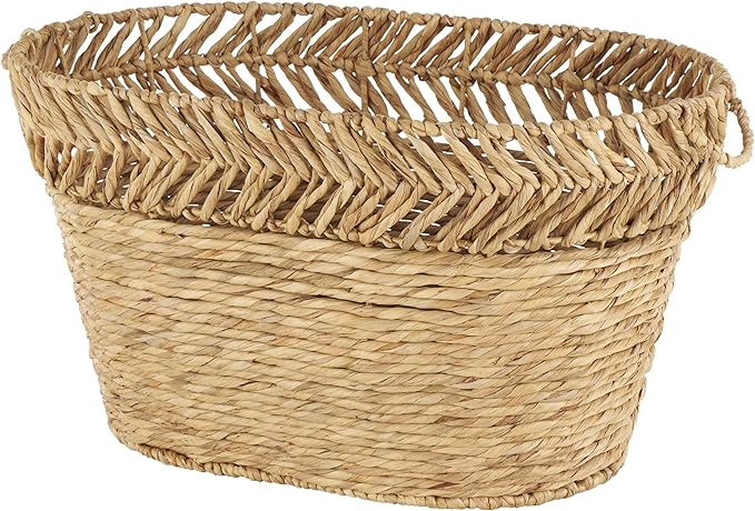 Deco 79 Seagrass Handmade Decorative and Functional Storage Basket Large Woven Oval Basket Organizer with Zig Zag Patterned Rim, Basket for Storage 30" x 20" x 17", Brown by Unknown
