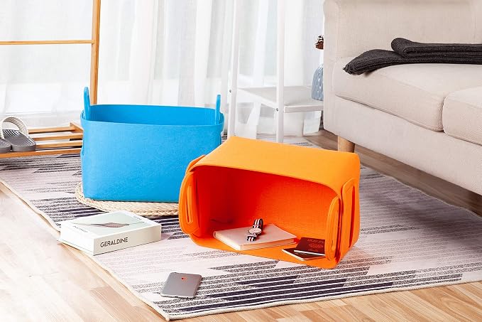 Minoisome Storage Basket Felt Storage Bin Collapsible& Convenient Box Organizer with Carry Handles for Office Bedroom Closet Babies Nursery Toys Laundry (Orange, 13.8inch（L）×9.5inch（W）×8.3inch（H）) - Image 3