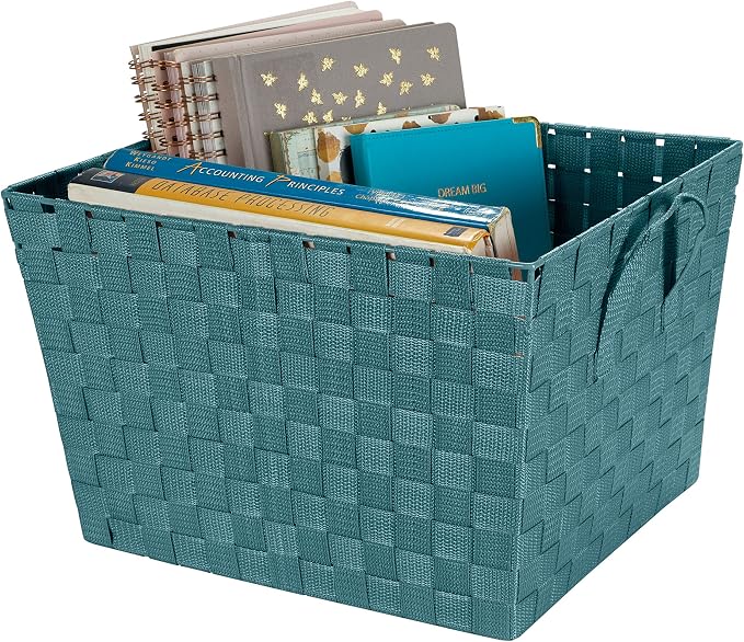 Simplify Large Woven Strap Tote | Decorative Storage Basket | 2 Handles | Organization | Closet | Bedroom | Bathroom | Nursery | Accessories | Toys | Gifts | 4 Pack | Sapphire - Image 7