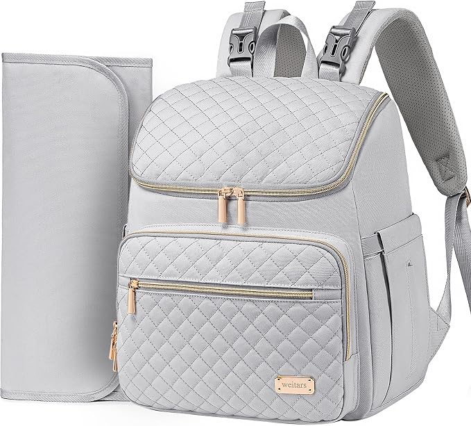 Diaper Bag Backpack Large Baby Diaper Bag with Changing Pad Travel Diaper Backpack,Baby Bag for Boys Girls,Stroller Straps,5 Insulated Pockets (Gray) by Weitars