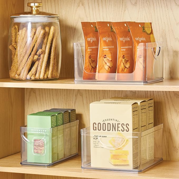 iDesign Plastic Stackable Kitchen Cabinet Storage Bin, Clear, 4-Pack | With Handles, Pantry Organizer - Image 3