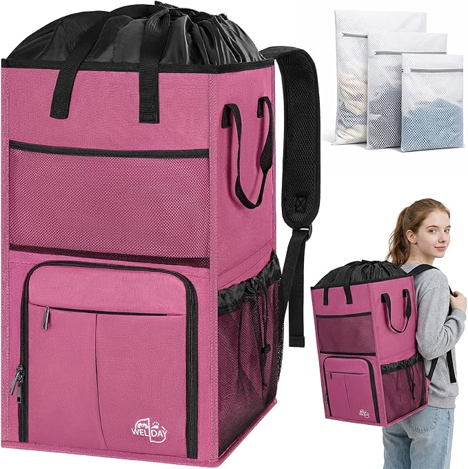 Large Laundry Backpack Bag with 3 Sizes Mesh Wash Bags Total 170L | 2 in 1 Laundry Hamper Basket with Shoulder Straps, Freestanding Laundry Bag for College Dorm, Laundromat, Apartment by WELIDAY