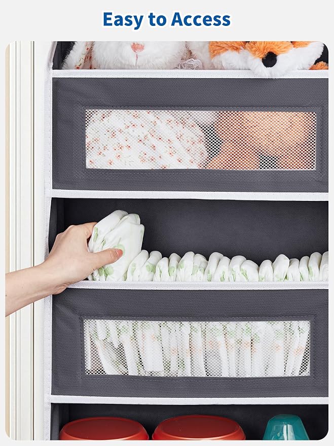 JARLINK Over The Door Organizer, 5 Shelf Hanging Organizer w/ 5 Pockets | 2 Pack 44 lbs Weight Capacity Hanging Storage for Bathroom, Bedroom, Nursery, RV, Pantry (Dark Grey) - Image 9