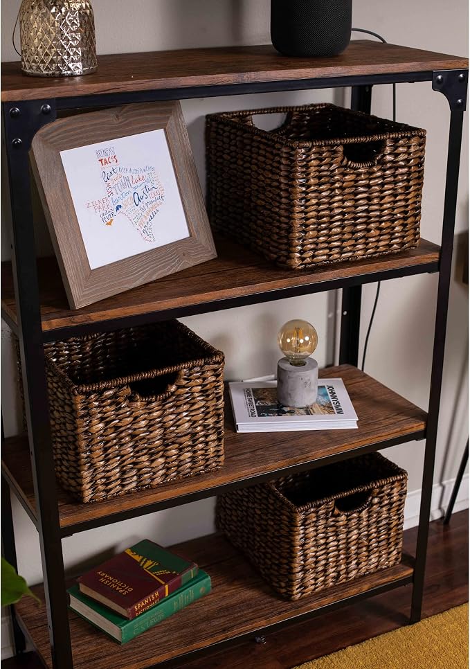 BIRDROCK HOME Storage Shelf Organizer Baskets with Handles - Handwoven Abaca Seagrass Wicker Basket for Pantry, Living Room, Office & Bathroom, Versatile Under Shelf Storage - Set of 3, Brown Wash | Woven Storage Baskets for Shelves with Handles, Cube ... - Image 8
