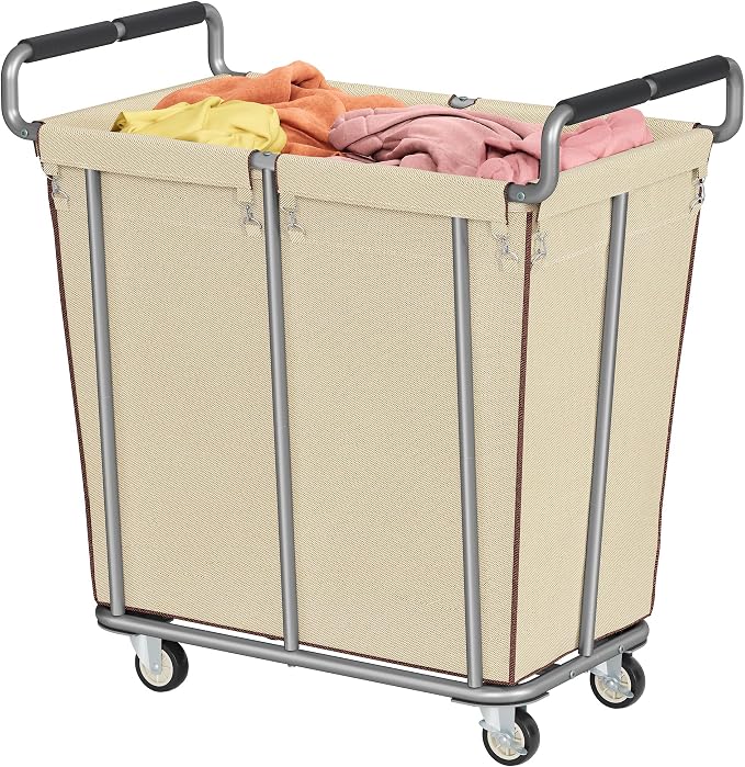 Gewudraw 360L Laundry Hamper with Wheels, Khaki, 95 Gallons | Heavy Duty Rolling Laundry Basket Commercial, Large Laundry Cart with Handle for Bathroom, Bedroom, Hotel, Steel Frame by Gewudraw