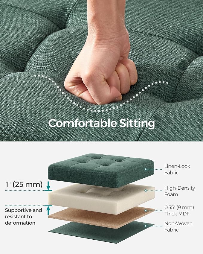 SONGMICS Mazie Collection - 30 Inches Folding Storage Ottoman Bench, Ottoman Foot Rest, End of Bed Bench, Storage Chest, Load 660 lb, for Living Room, Bedroom, Entryway, Retro Green ULSF047C01 - Image 5