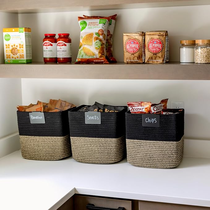 NaturalCozy 13 Inch Cube Storage Bins Cotton Rope Woven Baskets for Organizing 3-Pack | 13 x 13 Storage Cubes | Fabric Square Storage Baskets for Shelves Organizer, Kids Toy Bins, Closet Baby Nursery - Image 4
