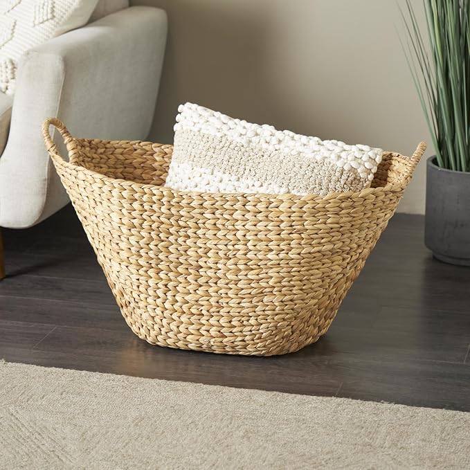 Deco 79 Seagrass Handmade Decorative and Functional Storage Basket Woven Basket Organizer with Ring Handles, Basket for Storage 31" x 19" x 19", Brown - Image 2