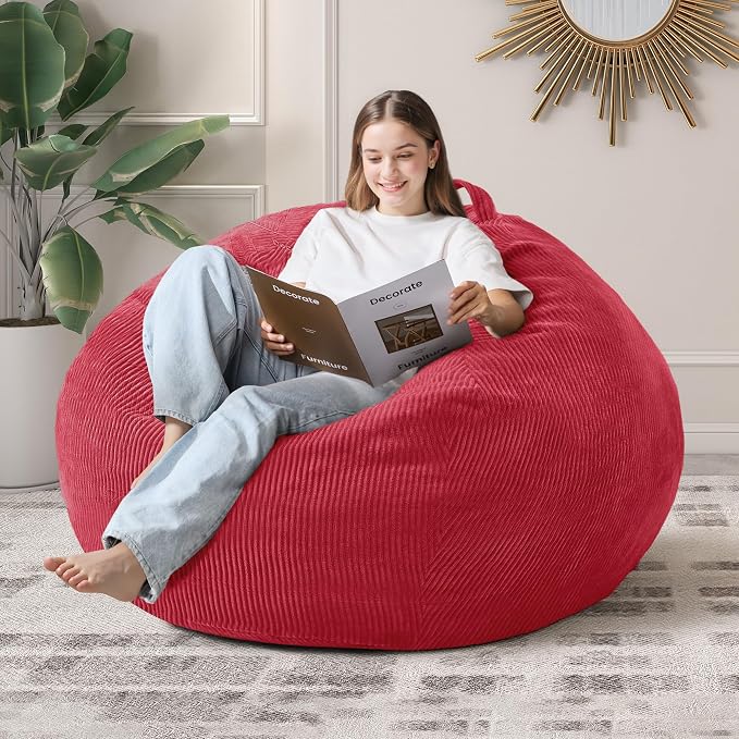 4FT Bean Bag Chair for Adults,Large Teardrop Beanbag with Filler | Beanbag Chair with Memory Foam Filled,Bean Bags with Handy Handle&Machine Washable Cover for Living Room,Bedroom-Red by Cansunna