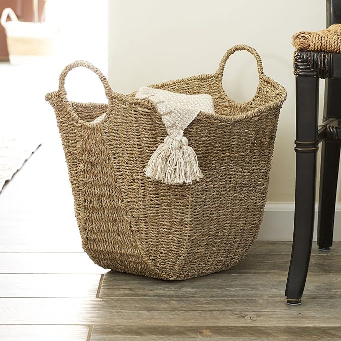 Household Essentials Brown Wicker Storage Basket with Handles Large | Natural Seagrass - Image 7