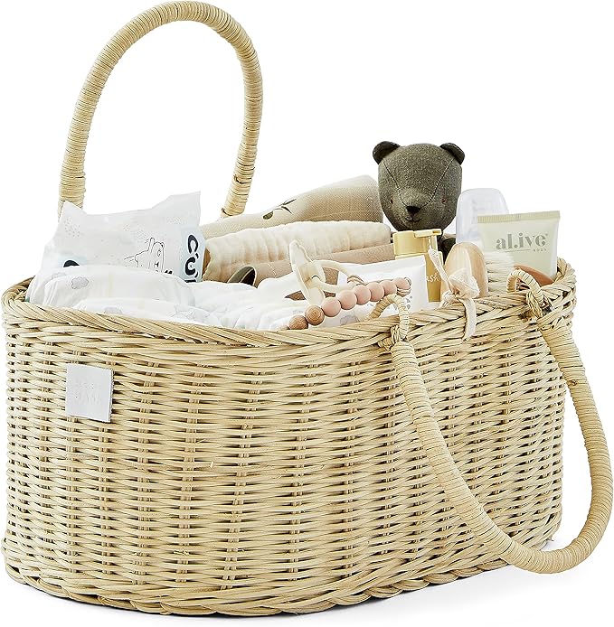 BEBE BASK Premium Baby Diaper Caddy Organizer Basket with Cotton Divider | Handmade & Award-Winning, Rattan Diaper Basket, Newborn Essentials, Nursery Basket, Removable Divider, Baby Shower (SAVANNAH) by BEBEBASK%C2%AE