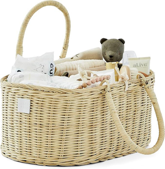 BEBE BASK Premium Baby Diaper Caddy Organizer Basket with Cotton Divider | Handmade & Award-Winning, Rattan Diaper Basket, Newborn Essentials, Nursery Basket, Removable Divider, Baby Shower (SAVANNAH) by BEBEBASK%C2%AE