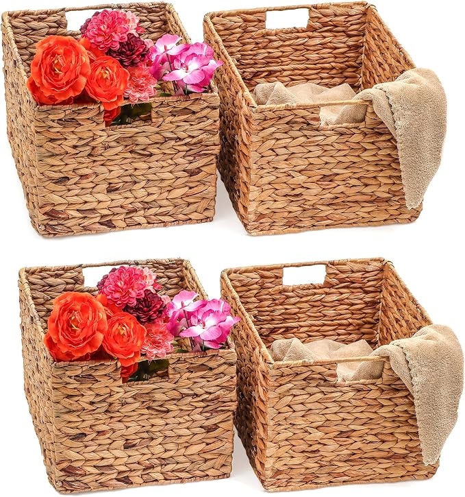 Trademark Innovations Large Foldable Rectangle Woven Wicker Basket Bins for Storage (Set of 4) - Image 5