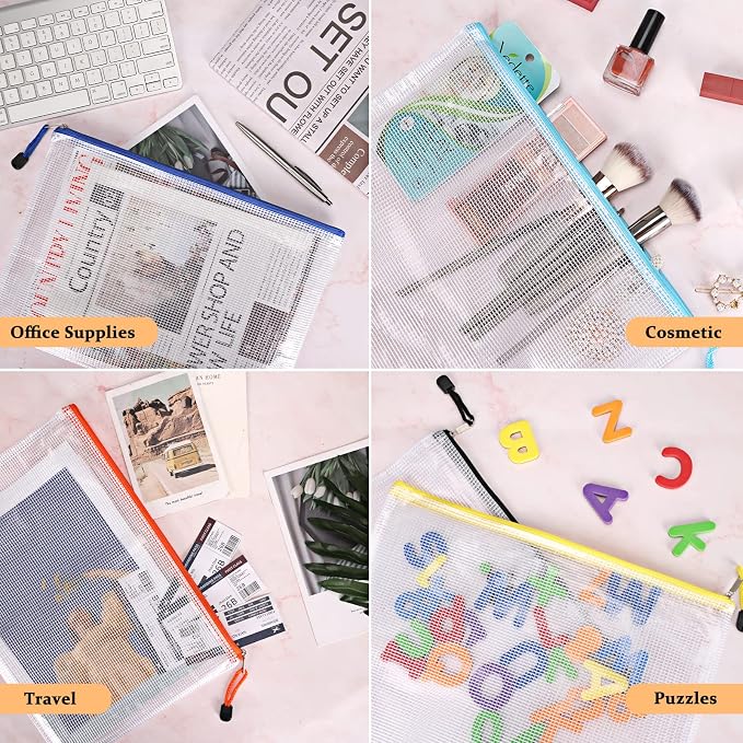 EOOUT 56pcs Mesh Zipper Pouch Zipper Bag, Durable Pouches for Organization Puzzle Storage, Letter Size, A4 Size, for Office Supplies - Image 5