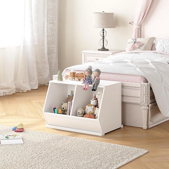 UTEX Stackable Kids Toy Storage Cabinet, Toy Organizer Bin, Cubby Toy Shelf | DIY Play Space, Slanted Front Panel, Toddler Toy Storage, Playroom, Toy Room, Living Room, Nursery, Gift, White, 2 Cubby - Image 4