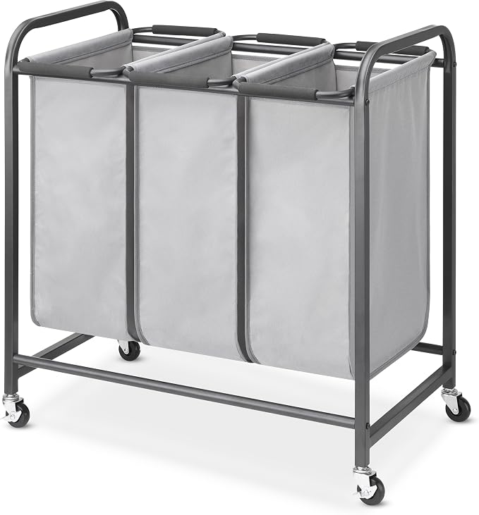 Whitmor Triple Laundry Sorter - 3 Removable Bags with Easy-Grip Handles - Rolling Laundry Sorter - Grey - Image 3