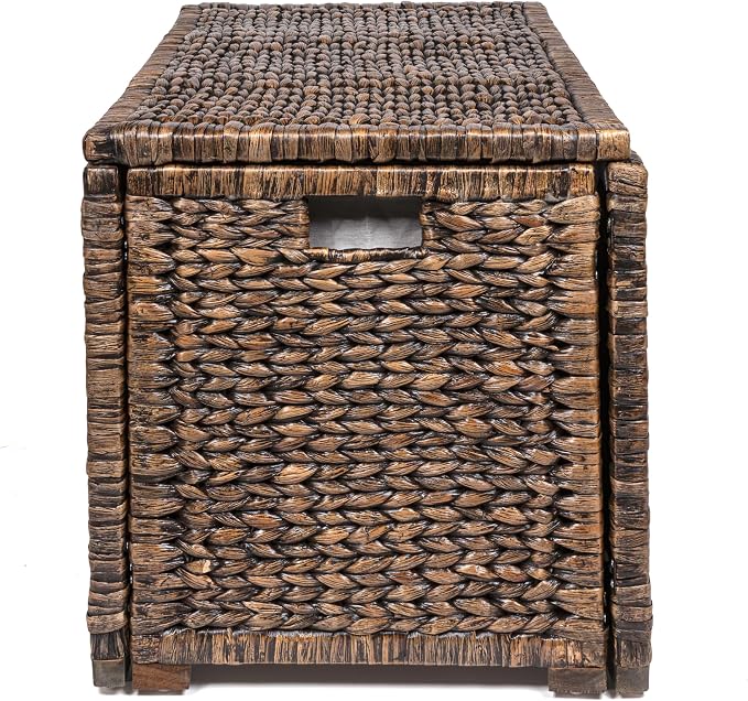 happimess Anada 30" Storage Trunk Wicker Weave Water Hyacinth, Brown Wash | Solid Mahogany Construction, Collapsible Folds Flat, Removable Lid, Fabric Liner, Footed Base, 17.5" Height, 17.5" Depth - Image 12