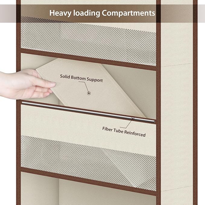 Univivi Fabric Over Door Hanging Organizer for Baby Nursery, Beige, 5-Shelf | Door Storage with Large Capacity Breathable Mesh Pockets, Over the Door Organizer for Baby Essential, Bedroom and Dorm - Image 5