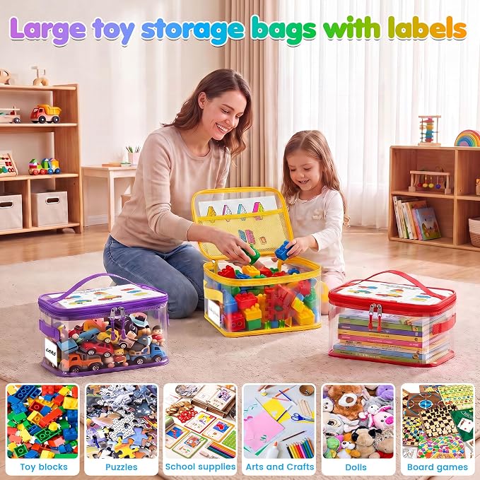 6-Pack Extra Large Clear Toy Storage Bags Transparent Waterproof With Zippers & Labels Durable Reusable Organizer for Blocks,Puzzles & Games - Image 8