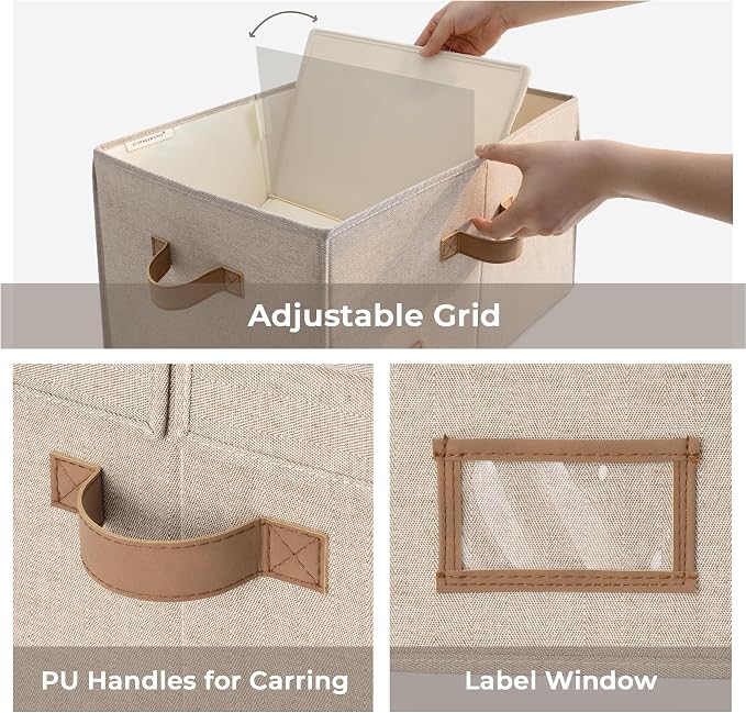StorageWorks Large Clothes Storage Bins, Fabric Boxes with Divider Board, Baskets for Clothes, Linen Closet Organizers with Lid, Mixing of Brown & Beige, 2-Pack - Image 3
